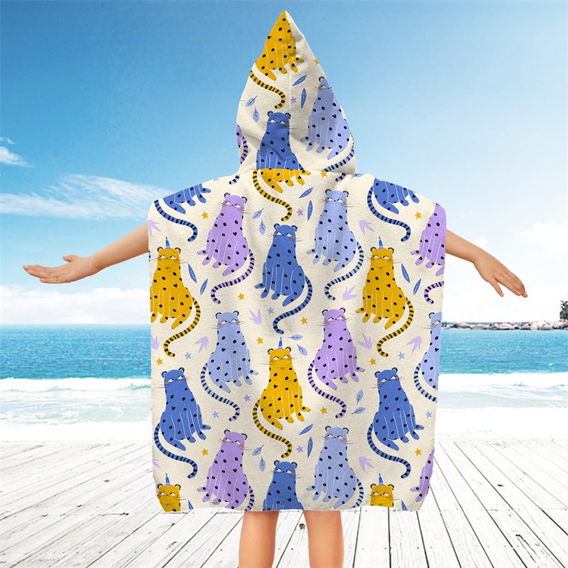 2025 Cuffed Zipper Children'S Cloak Bath Towel Hooded Cloak Wearing Bath Towel Swimming Changing Bathrobe - Image 1