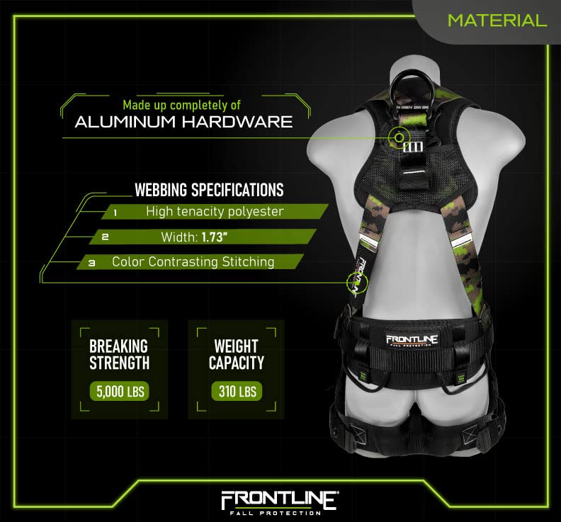 FRONTLINE FALL PROTECTION Frontline 110CTB-CF-S Combat™ Lite Camouflage Full Body Harness (Size:S) | Suspension Trauma Straps| Green Camouflage Style| OSHA & ANSI Compliant - Image 5