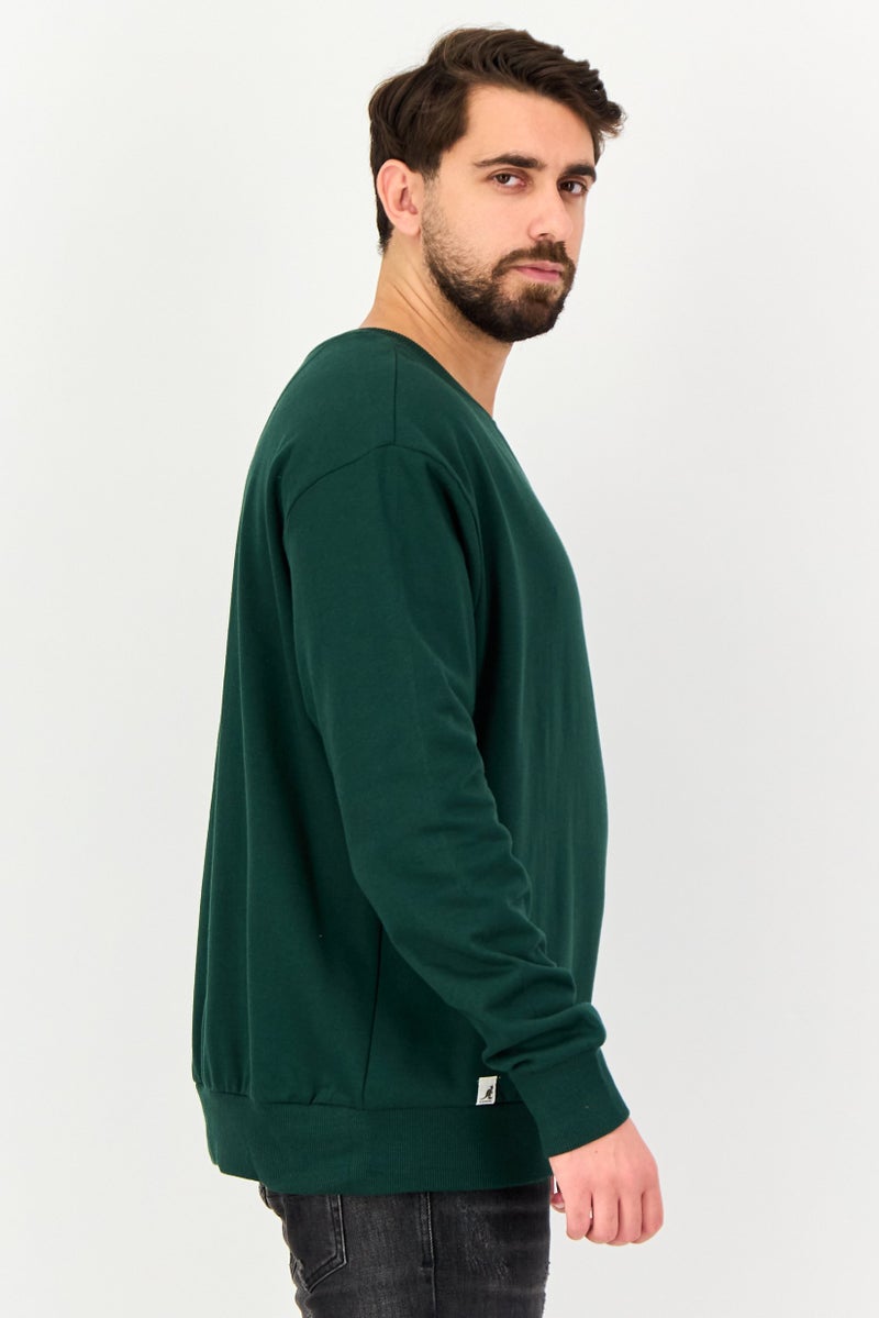 KANGOL Men Ribbed Neck Solid Long Sleeves Sweatshirt, Green - Image 2