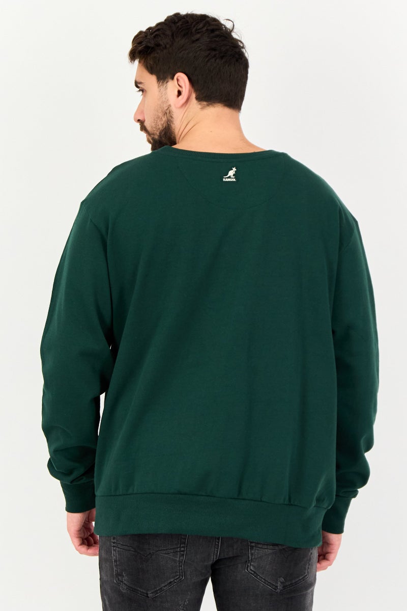 KANGOL Men Ribbed Neck Solid Long Sleeves Sweatshirt, Green - Image 3