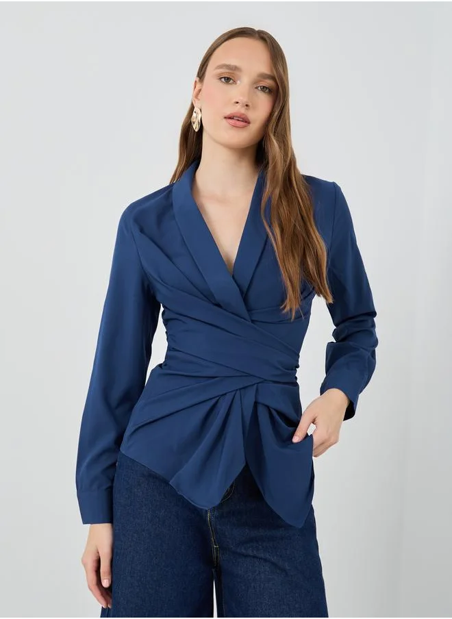 Take Two Take Two Solid Long sleeves V-Neck Wrap Top