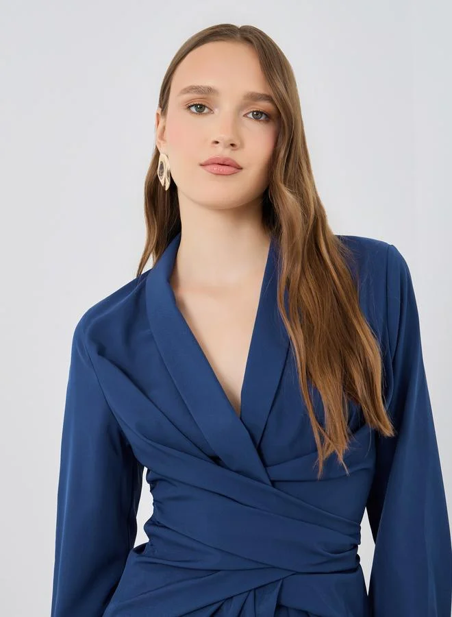 Take Two Take Two Solid Long sleeves V-Neck Wrap Top
