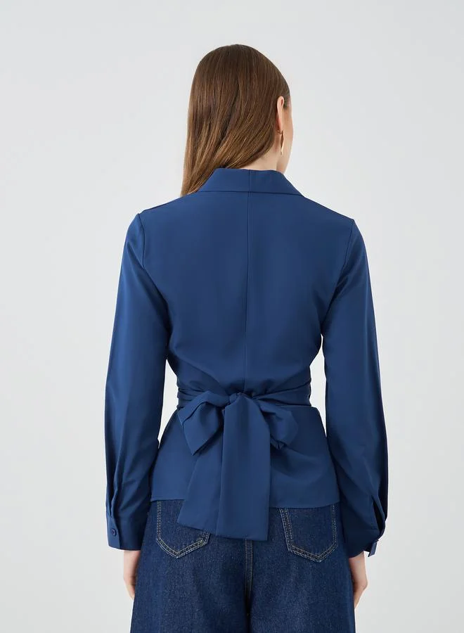 Take Two Take Two Solid Long sleeves V-Neck Wrap Top