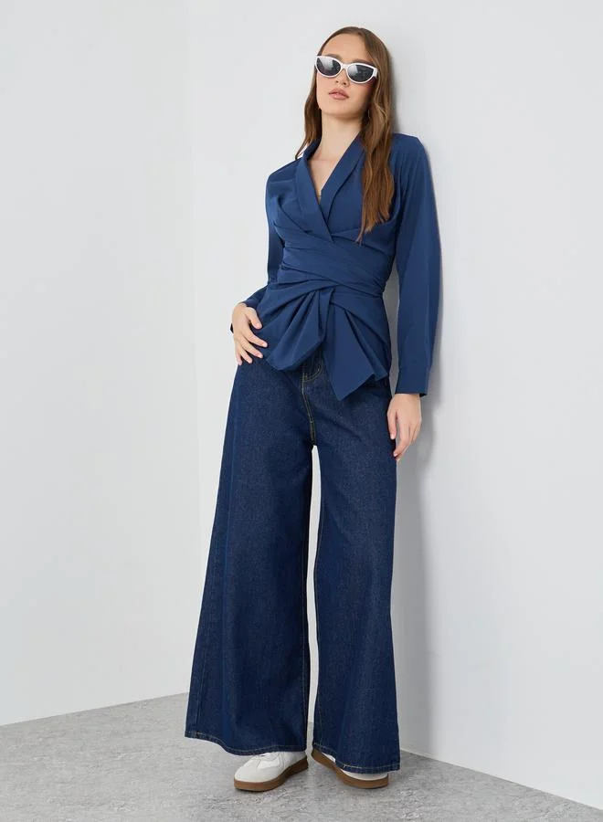 Take Two Solid Long sleeves V-Neck Wrap Top