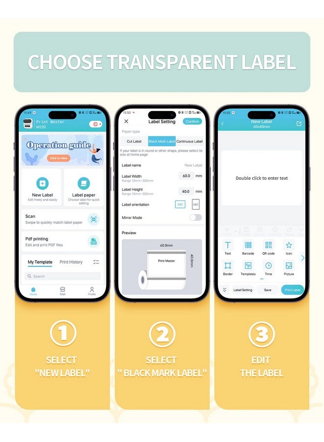 Phomemo Thermal Transparent Label Paper 60X40Mm Compatible For Phomemo M220 Label Maker Black On Clear 180 Labels/Roll - Image 2