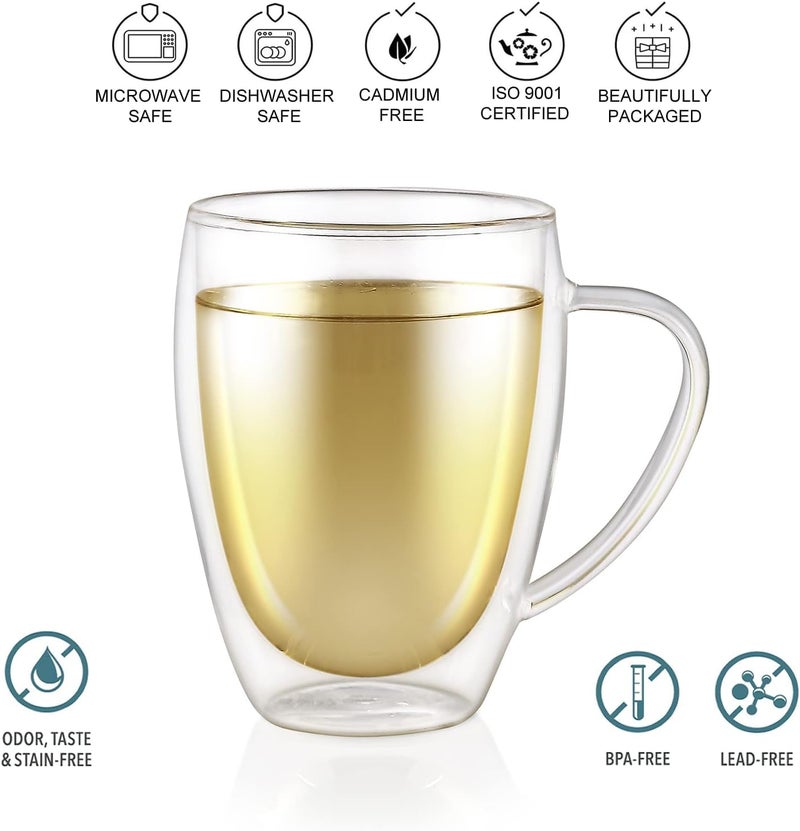 KONSSEE Double Wall Glass Coffee Mugs Set of 2 16 oz Insulated Coffee Mug with Handle Clear Borosilicate Glass Coffee Cups for Cappuccino Tea Lightweight and Microwave Safe - Image 3
