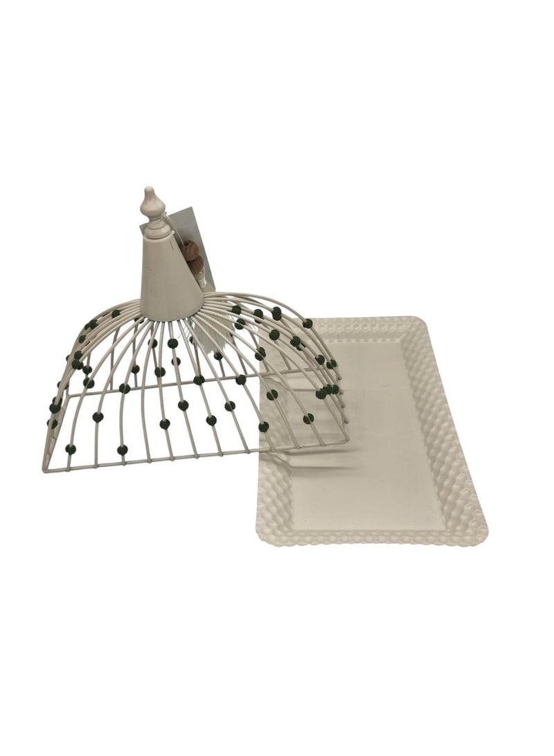 AKDC Metal Rectangular Candy Tray with Lid 30cm*16cm*23, White with Green Beads - Image 2