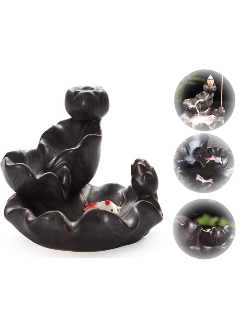 Captaintech Backflow Incense Burner, Ceramics Waterfall Incense Burner, Incense Burner Holder, Koi Fish Incense Burner, Incense Burner, Incense Seat (Not Include Incense Cones And Incense Sticks) - Image 1