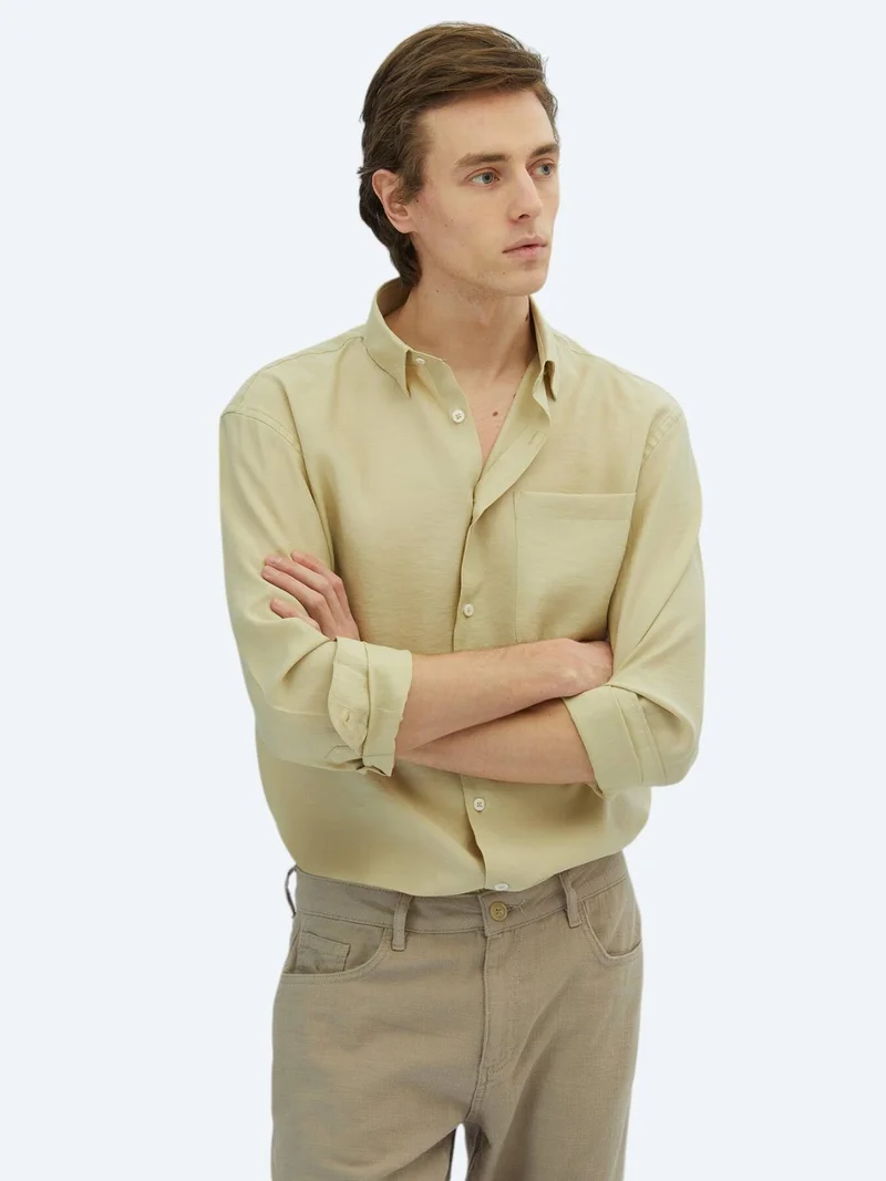 Kip Lemon Mold Plain Oversize Fit Long Weaving Casual Shirt
