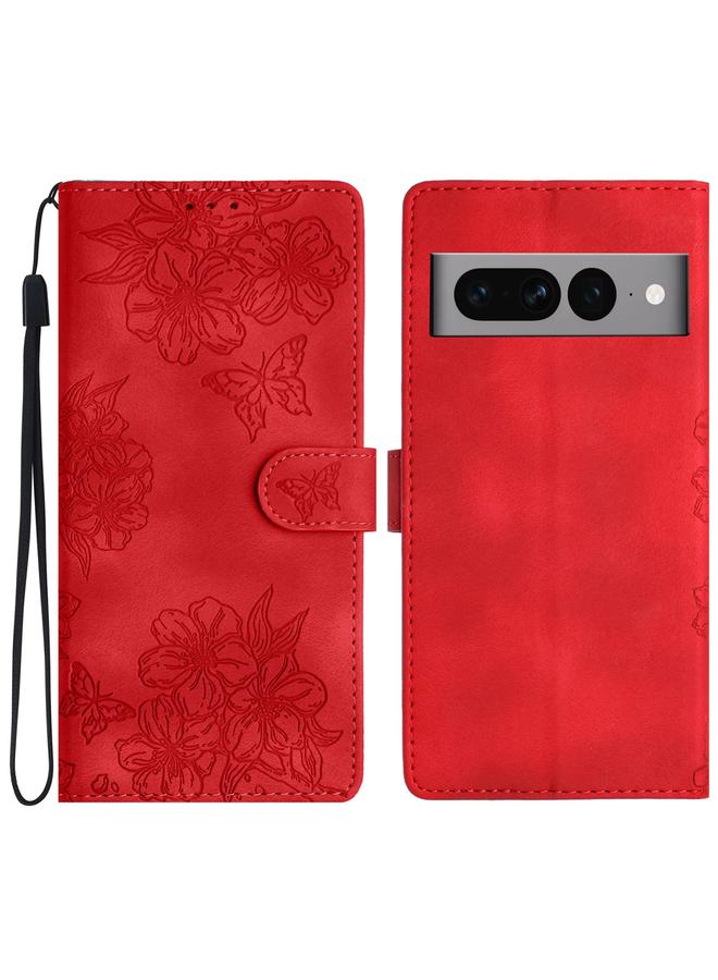 Green Tiger Case For Google Pixel 7 Pro 5G Cherry Blossom Butterfly Skin Feel Embossed PU Phone Case - Image 1