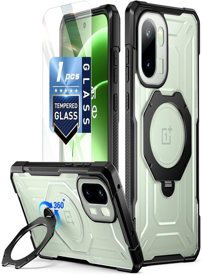 Poetic for OnePlus 15R Case, | Military Grade Drop Proof Protection Cover | 360° Rotate Magnetic Ring Kickstand | Tempered Glass Screen Protector | Translucent Matte Phone Case | Black/Clear - Image 1