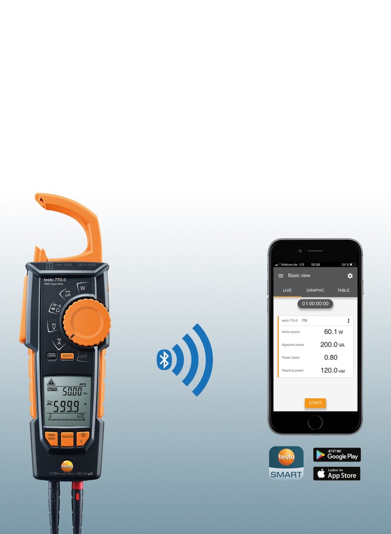 testo 770-3 Digital Hook Clamp Meter with Bluetooth (PN: 0590 7703) - Image 1
