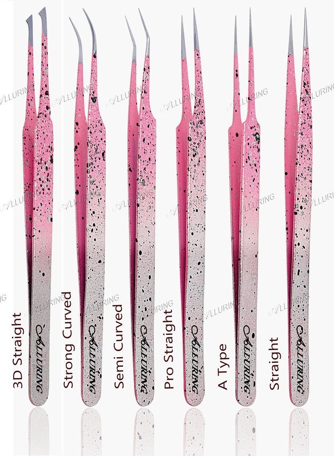 Alluring Ombre Silver Pink with Black Speckles Tweezers For 3D 5D Volume Lashes - 3D Straight - Image 1