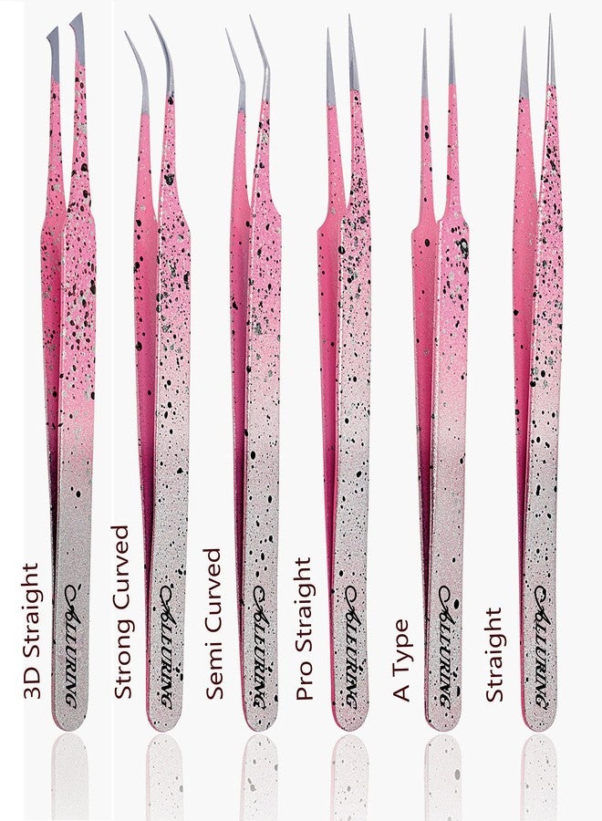 Alluring Ombre Silver Pink with Black Speckles Tweezers For 3D 5D Volume Lashes - 3D Straight - Image 2