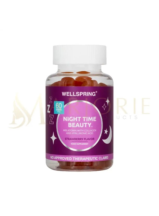 Wellspring Night Time Beauty Melatonin With Collagen And Hyaluronic  Acid Straberry Flavor 60 Gummies