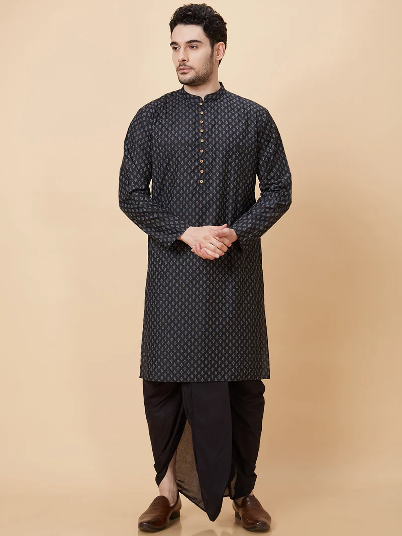 globus Globus Men Black Printed Festive Kurta