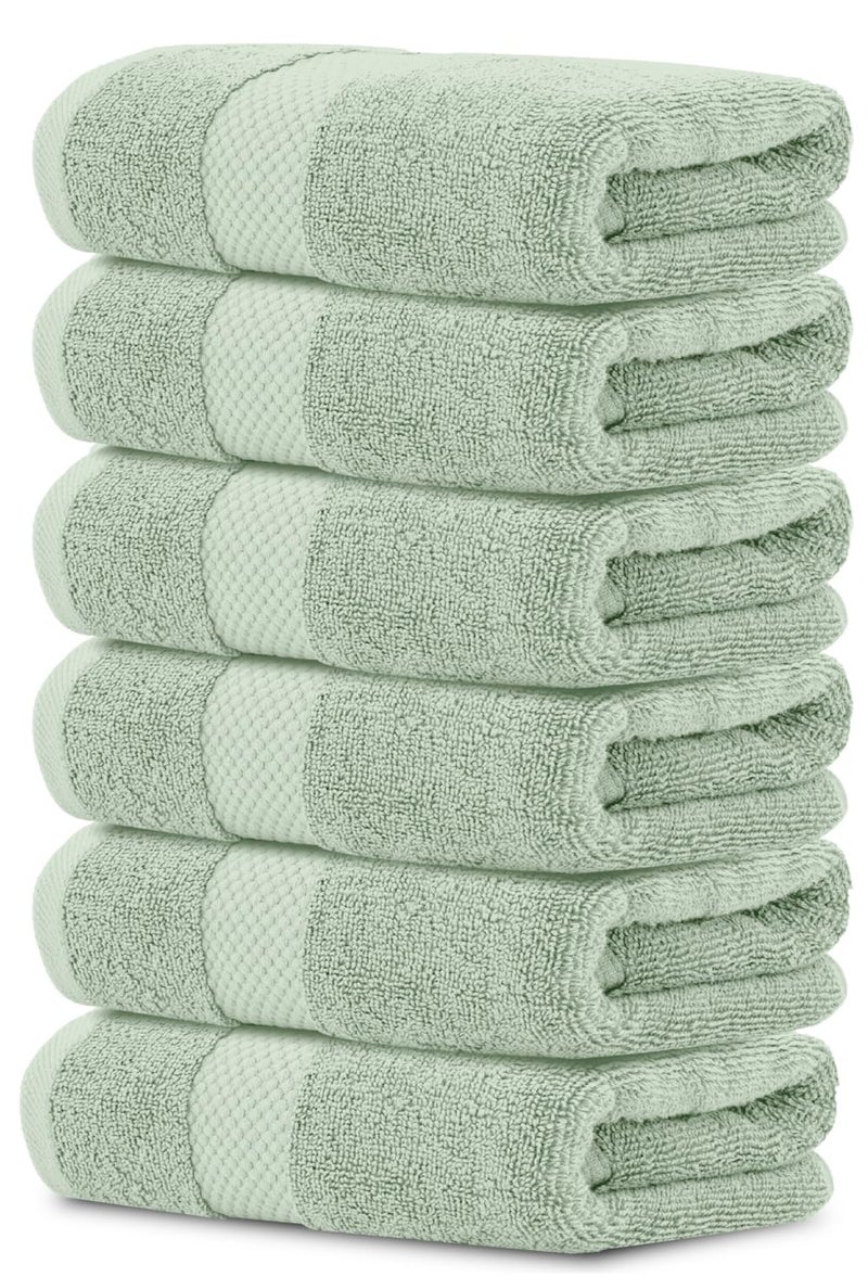 White Classic Luxury Hand Towels for Bathroom-Hotel-Spa-Kitchen-Set - Circlet Egyptian Cotton - 16x30 Inches - Set of 6 (Lt-Green) - Image 1