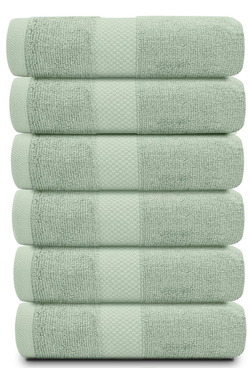 White Classic Luxury Hand Towels for Bathroom-Hotel-Spa-Kitchen-Set - Circlet Egyptian Cotton - 16x30 Inches - Set of 6 (Lt-Green) - Image 2