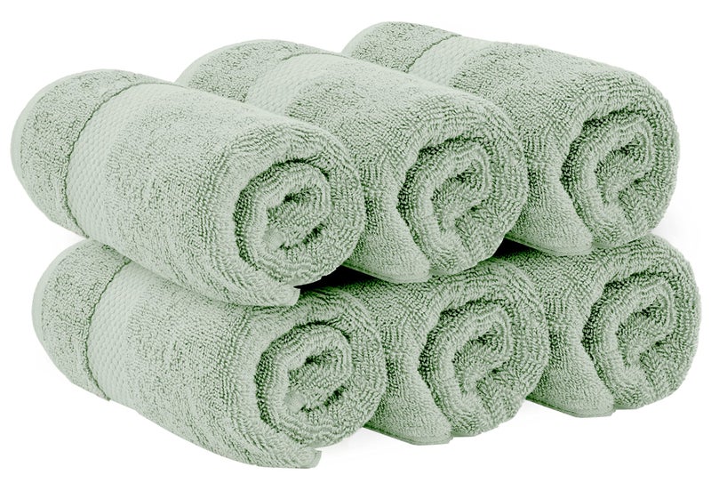 White Classic Luxury Hand Towels for Bathroom-Hotel-Spa-Kitchen-Set - Circlet Egyptian Cotton - 16x30 Inches - Set of 6 (Lt-Green) - Image 3