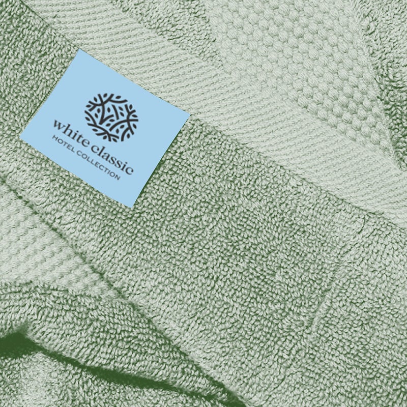 White Classic Luxury Hand Towels for Bathroom-Hotel-Spa-Kitchen-Set - Circlet Egyptian Cotton - 16x30 Inches - Set of 6 (Lt-Green) - Image 5
