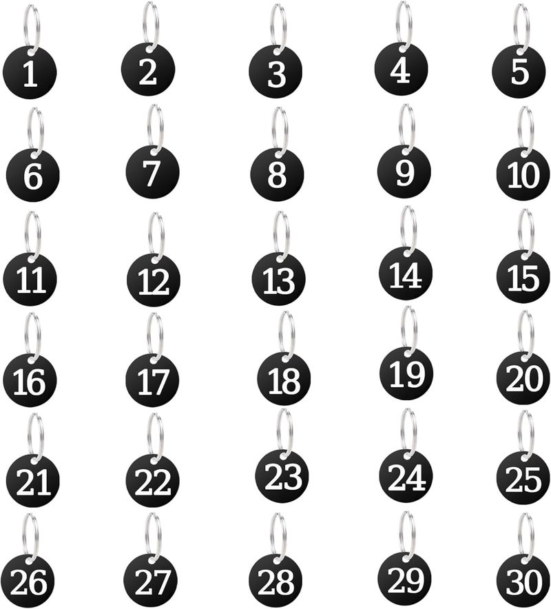 HZYH 1-30 Numbered Key Tags with Metal Rings - Room Check & Hanger  Codes - Image 1