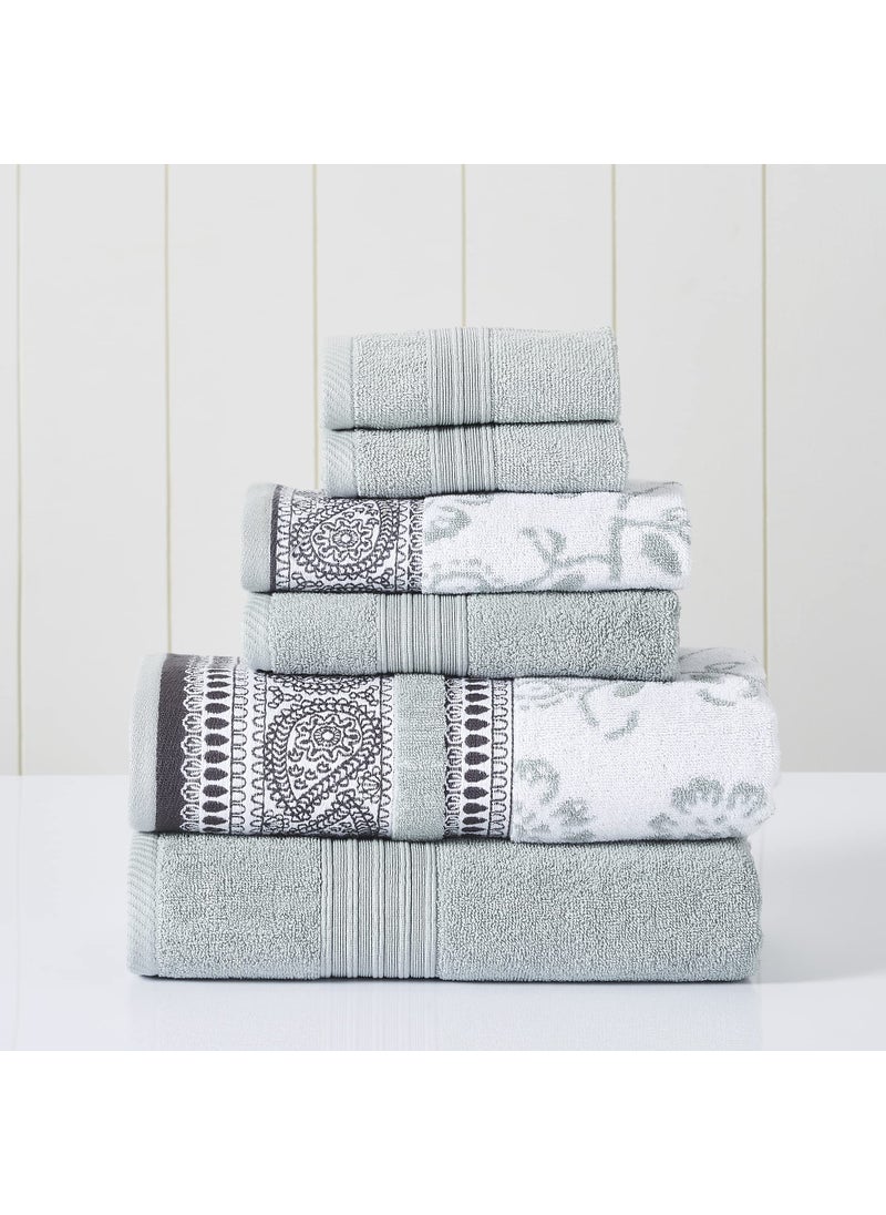 Modern Threads Modern Threads 6 Piece Set 2 Bath Towels 2 Hand Towels 2 Washcloths Yarn Dyed JacquardSolid Towel Set Ophelia Dark Sage 