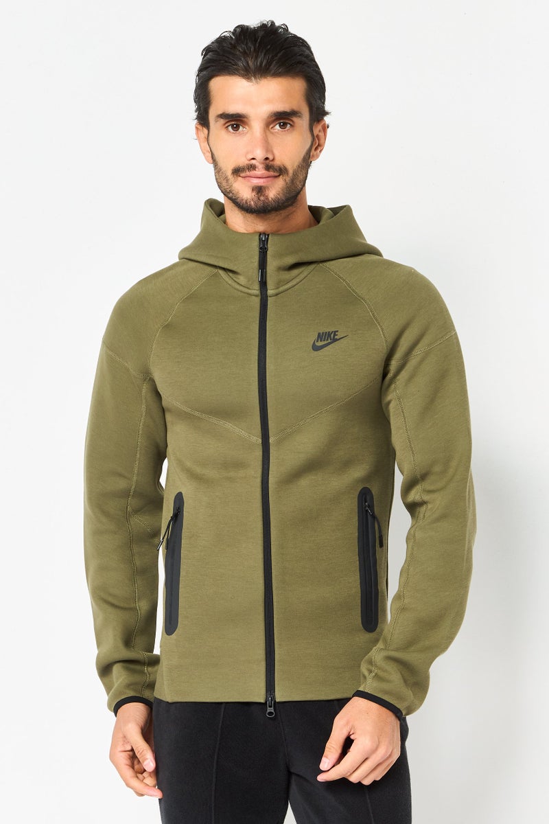 Nike هودي رياضي للرجال بأكمام طويلة مناسب للخارج بسحاب كامل، أخضر عسكري - Image 1