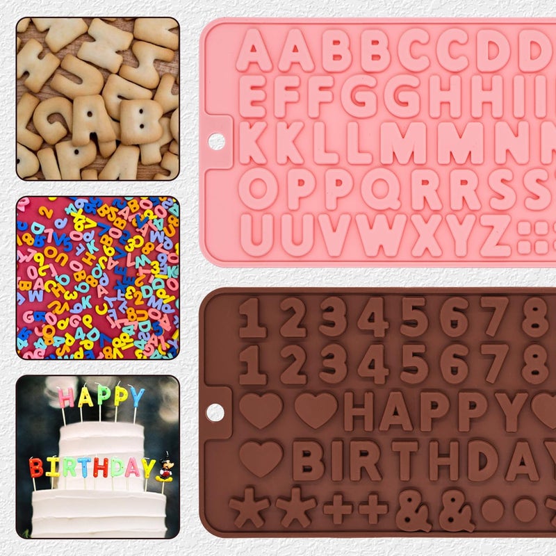 Yumatouch 2 Pieces Letters Numbers Chocolate Mould Set Silicone Happy Birthday Symbols Moulds Silicone Chocolate Molds for Birthday Cake Decoration Baking DIY - Image 4