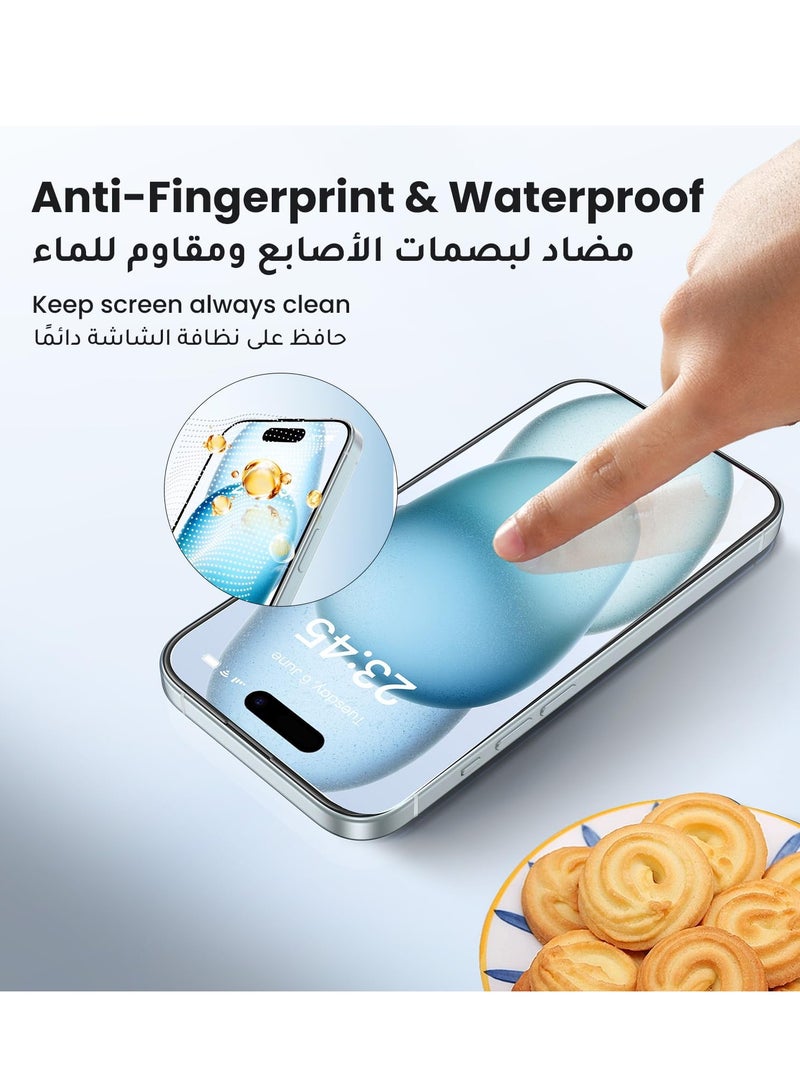 BORTONY iPhone 15 Screen Protector Full Coverage Military-Grade Protection HD Clear Anti-Fingerprint 9H Tempered Glass Film Easy Installation for iPhone 15 6.1"-2 Pack - Image 5