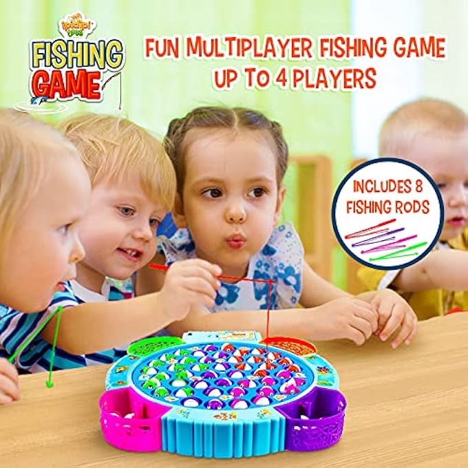 IPIDIPI TOYS مجموعة لعبة الصيد 45 سمكة مغناطيسية 8 أعمدة دوارة المجلس OnOff الموسيقى الأسرة الأطفال الفناء الخلفي لعبة ملونة للأطفال الصغار من سن 3 سنوات فما فوق - Image 4