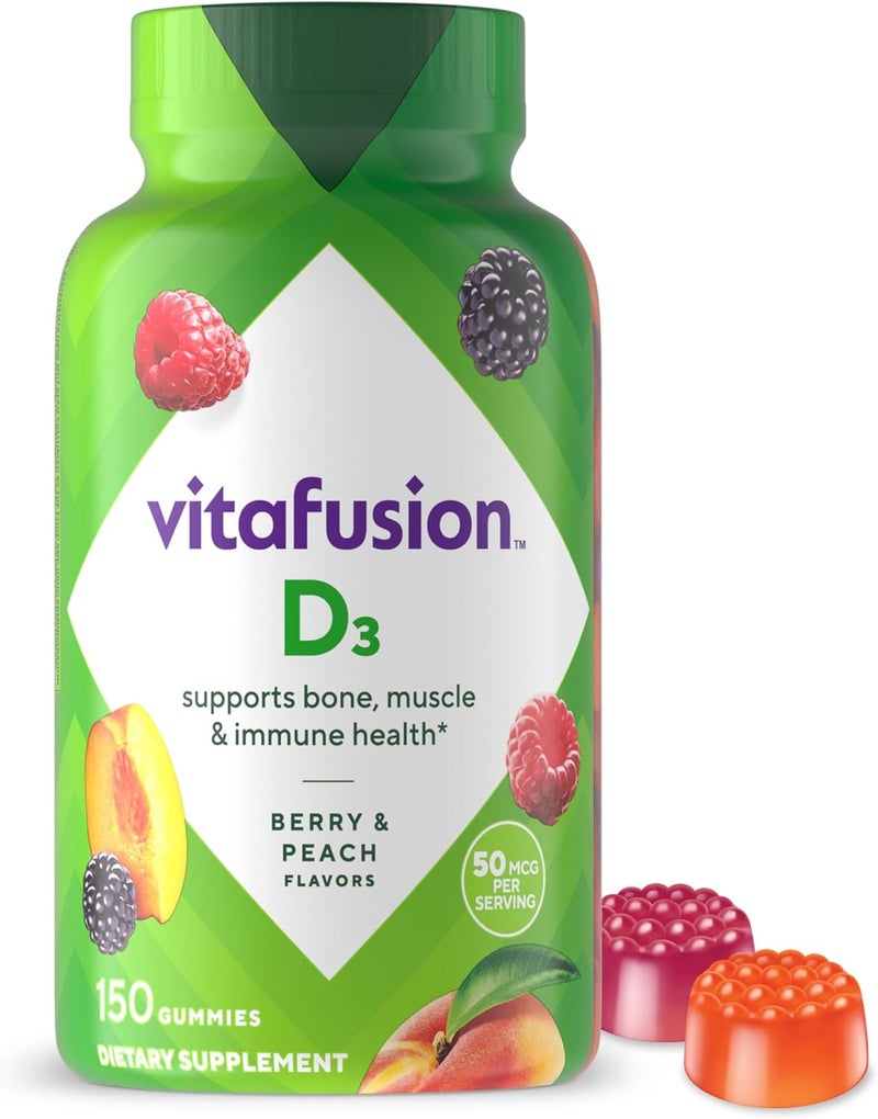 vitafusion Vitamin D3 Gummies Bone and Immune Support Peach Blackberry Strawberry Flavored 50 mcg D3 Gummy Vitamin Supplement 75 Day Supply 150 Count - Image 1