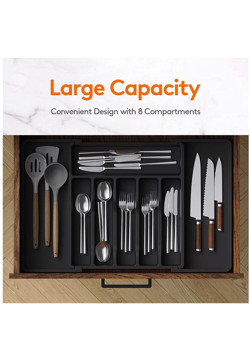 XiuWoo Expandable Adjustable Cutlery Drawer Organizer, Utensil Kinfe Trayanna, Silverware and Flatware Holder, Closet Cutlery Tray for Spoons Forks Knives,  - Image 2