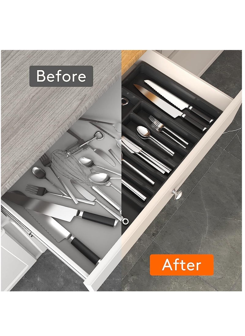 XiuWoo Expandable Adjustable Cutlery Drawer Organizer, Utensil Kinfe Trayanna, Silverware and Flatware Holder, Closet Cutlery Tray for Spoons Forks Knives,  - Image 3