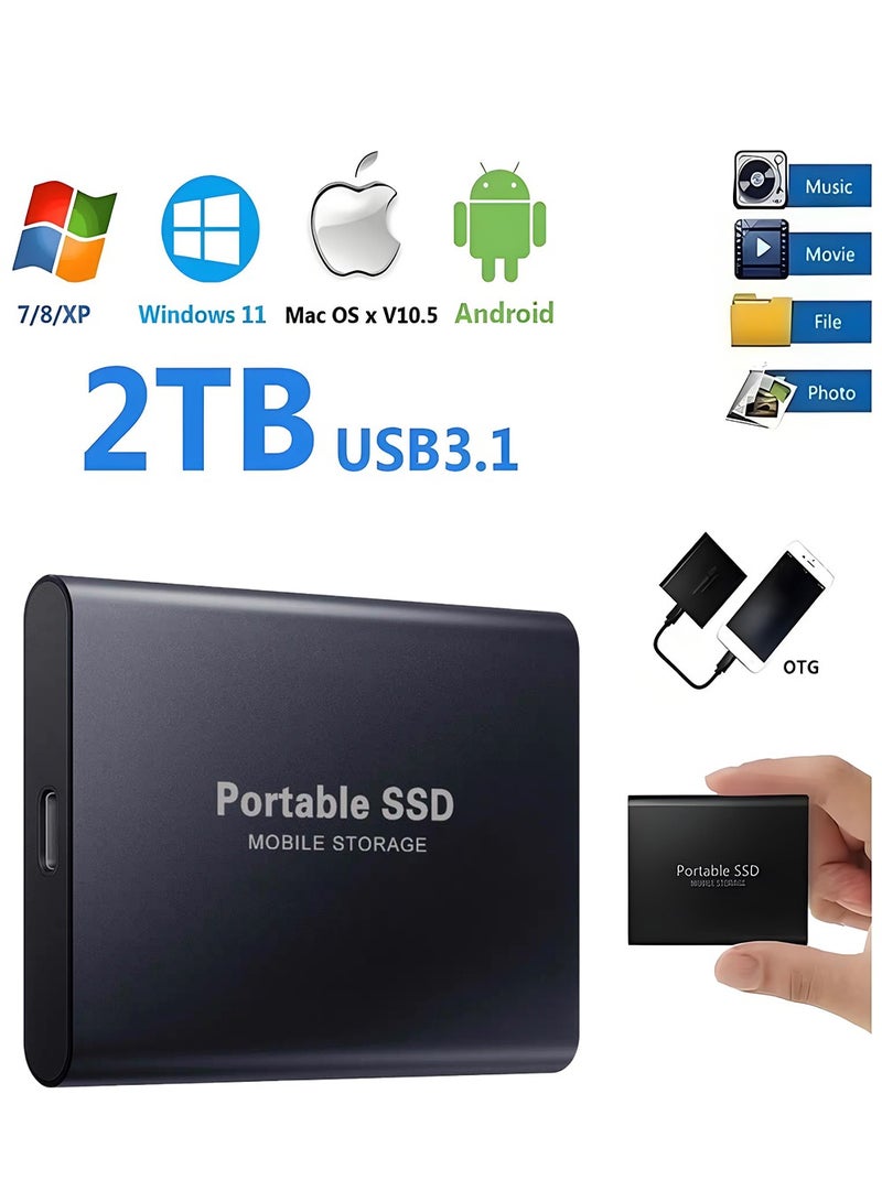 Arabest Portable 2TB Solid State SSD External Hard Drive with USB 3.1 Type-C Support for Windows XP, Mac, PC Laptop Backup Data Storage Transfer (Black) - Image 2