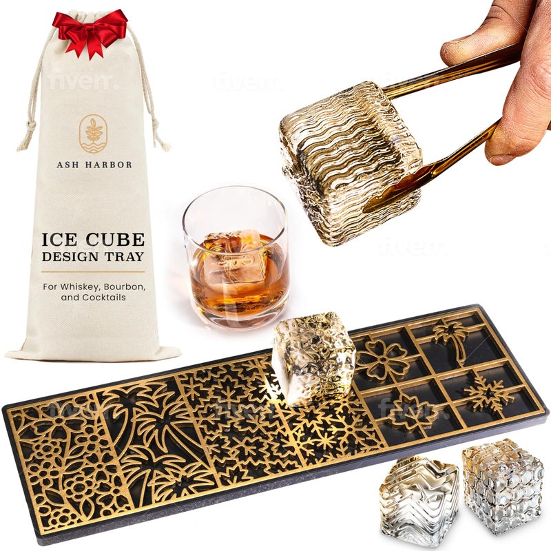 Clear Ice Cube Maker Design Tray  Craft Modern Ice Molds for Bourbon  Cocktails in 5 Seconds  Whiskey Mold Cube Stamp  Bartender Accessories  Copper Ice Press Cocktails by Ash Harbor Seasons