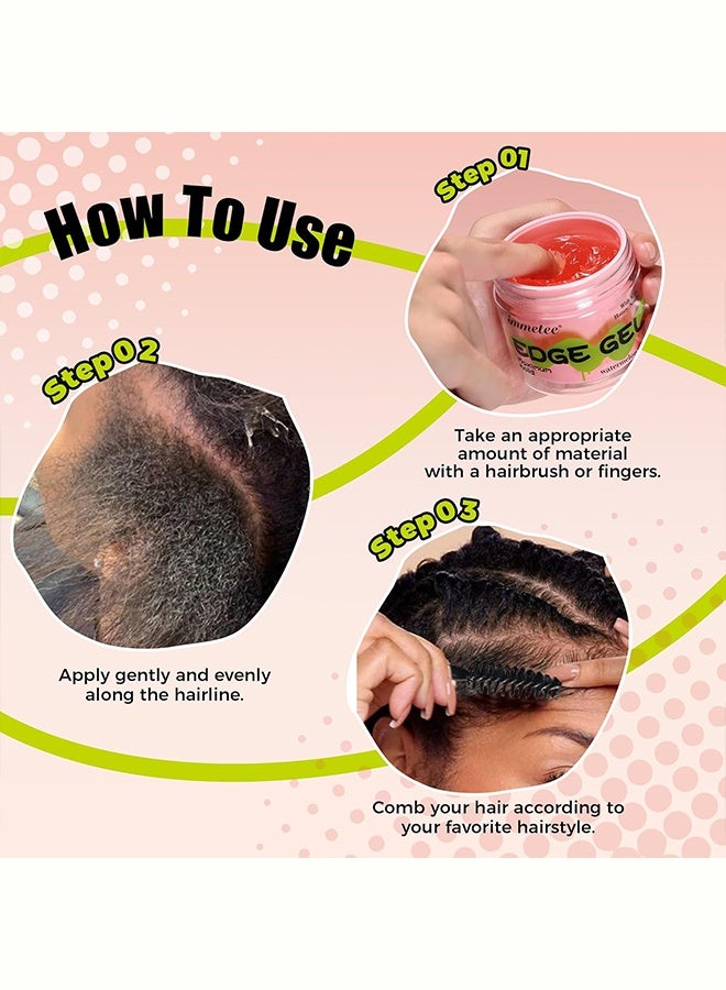 Immetee Edge Gel, Maximum Hold Edge Control for Taming Frizz & Smoothing Baby Hairs, Watermelon Flavor with Aloe Vera, Honey & Nettle, Non-Flaking Edge Styling Gel with Dual-Sided Brush 100g - Image 4
