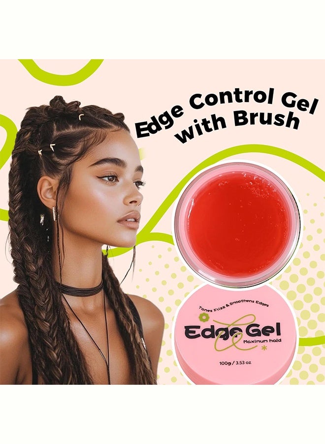 Immetee Edge Gel, Maximum Hold Edge Control for Taming Frizz & Smoothing Baby Hairs, Watermelon Flavor with Aloe Vera, Honey & Nettle, Non-Flaking Edge Styling Gel with Dual-Sided Brush 100g - Image 2
