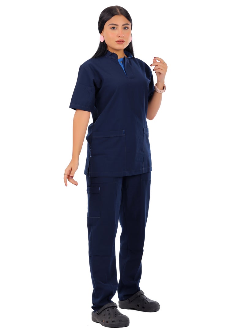 APEX Royal Scrub 1/2 Sleeve Female Dark Blue LIN Press button  - Image 2