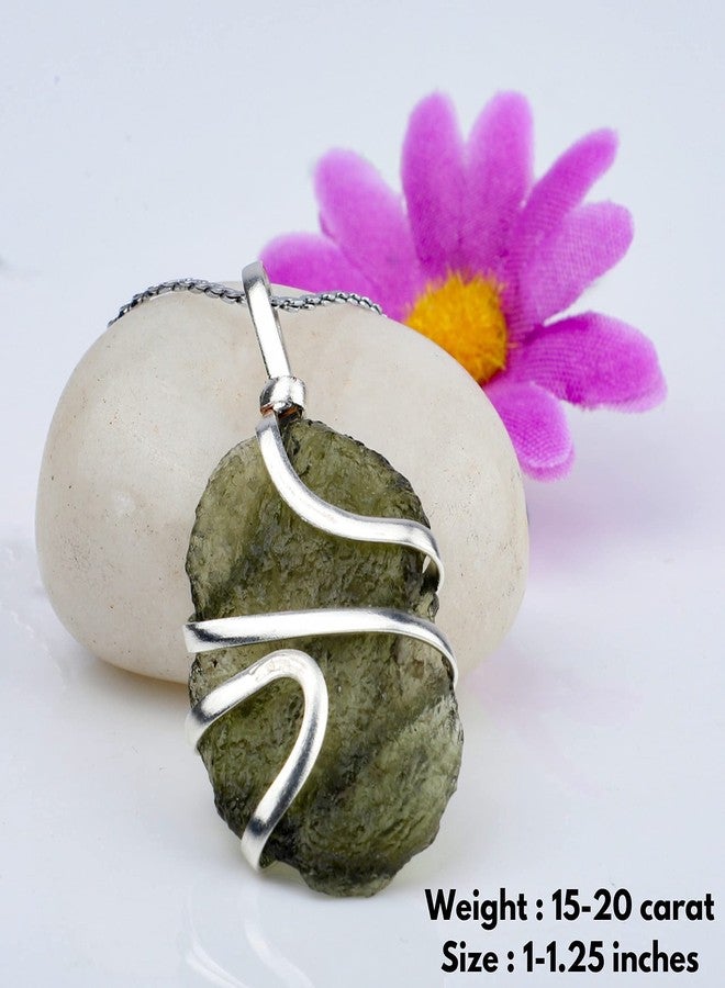 Crystal Vibe Store Crystal Vibe Moldavite Necklace Real for Women Men Healing Crystal with Silver Chain Green Natural Energy Gemstone Pendant for Protection and Healing - Image 3