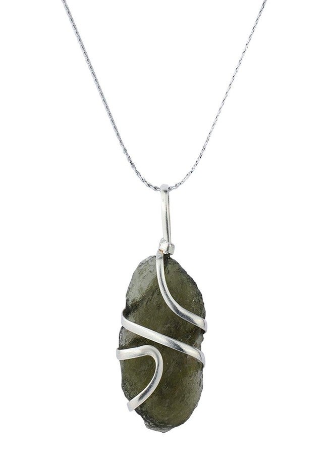 Crystal Vibe Store Crystal Vibe Moldavite Necklace Real for Women Men Healing Crystal with Silver Chain Green Natural Energy Gemstone Pendant for Protection and Healing - Image 1
