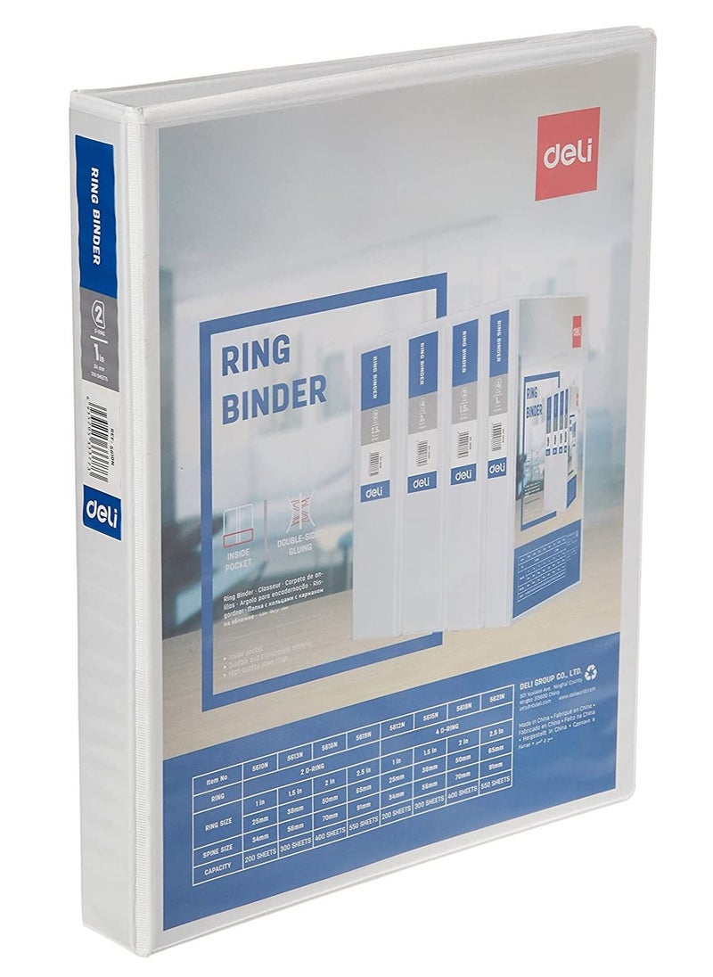 Deli 2-Piece Ring Binder White Two Rings 1Inch Wide  - Image 2