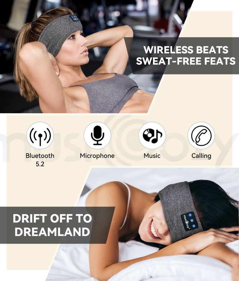 MUSICOZY MUSICOZY Sleep Headphones Bluetooth Headband, Side Sleeper Headband Headphones, Sports Sweat Resistant Headphones Headband with Hi-Fi Stereo for Workout&Running - Image 2