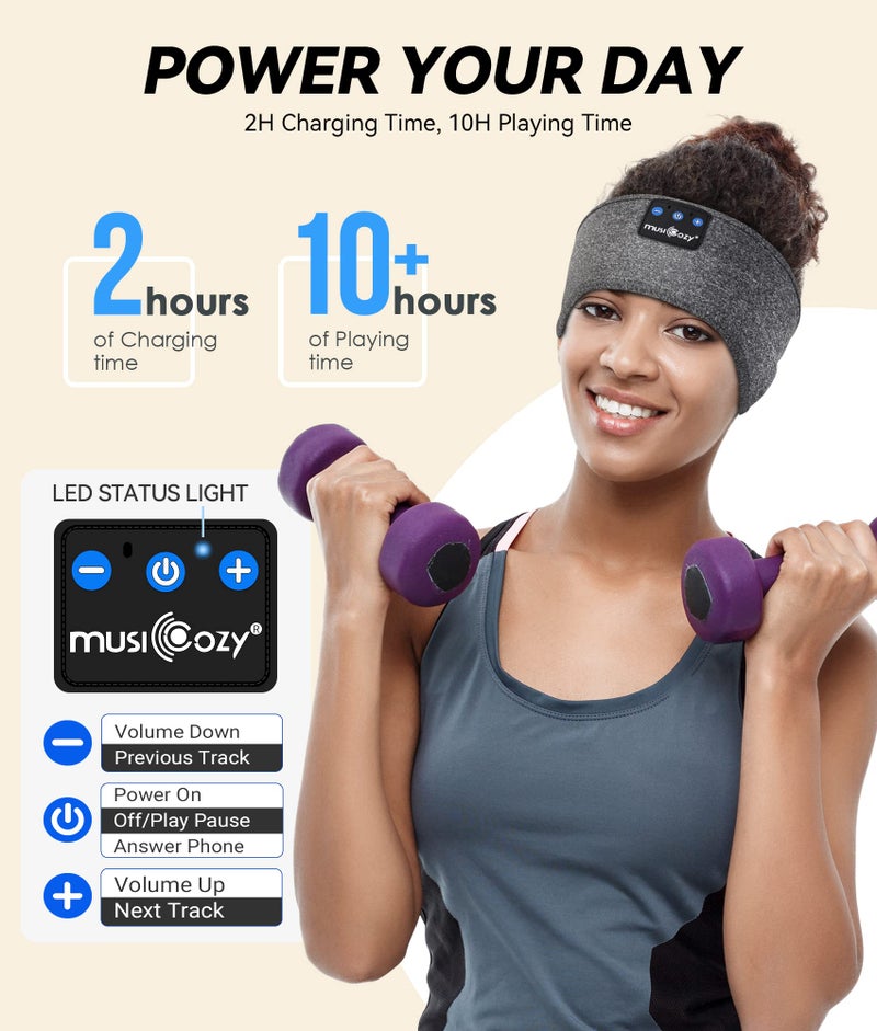 MUSICOZY MUSICOZY Sleep Headphones Bluetooth Headband, Side Sleeper Headband Headphones, Sports Sweat Resistant Headphones Headband with Hi-Fi Stereo for Workout&Running - Image 3