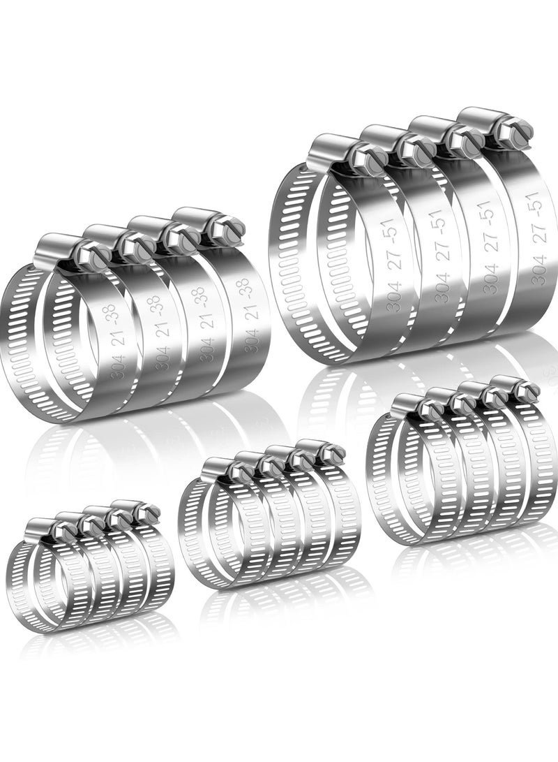 SANMUGEED 20 Pcs Hose Clips Set, Adjustable 6-51mm Range Hose Clamps 304 Stainless Steel Clips Hose Assorted, Pipe Clamps Hose Pipe Clips Small (6-12mm, 13-19mm, 16-25mm, 21-38mm, 27-51mm) - Image 1