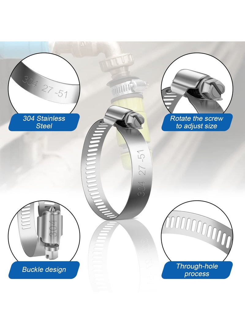 SANMUGEED 20 Pcs Hose Clips Set, Adjustable 6-51mm Range Hose Clamps 304 Stainless Steel Clips Hose Assorted, Pipe Clamps Hose Pipe Clips Small (6-12mm, 13-19mm, 16-25mm, 21-38mm, 27-51mm) - Image 3