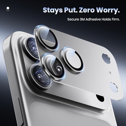Hoerrye for iPhone 17 Pro Camera Lens Protector - [12FT Shatterproof Military Grade] [Strong Adsorption] Metal Top 9H+ Tempered Glass Camera Screen Full Protective Cover Case Friendly,Silver - Image 5