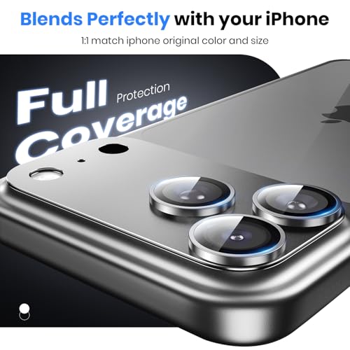 Hoerrye for iPhone 17 Pro Camera Lens Protector - [12FT Shatterproof Military Grade] [Strong Adsorption] Metal Top 9H+ Tempered Glass Camera Screen Full Protective Cover Case Friendly,Silver - Image 3