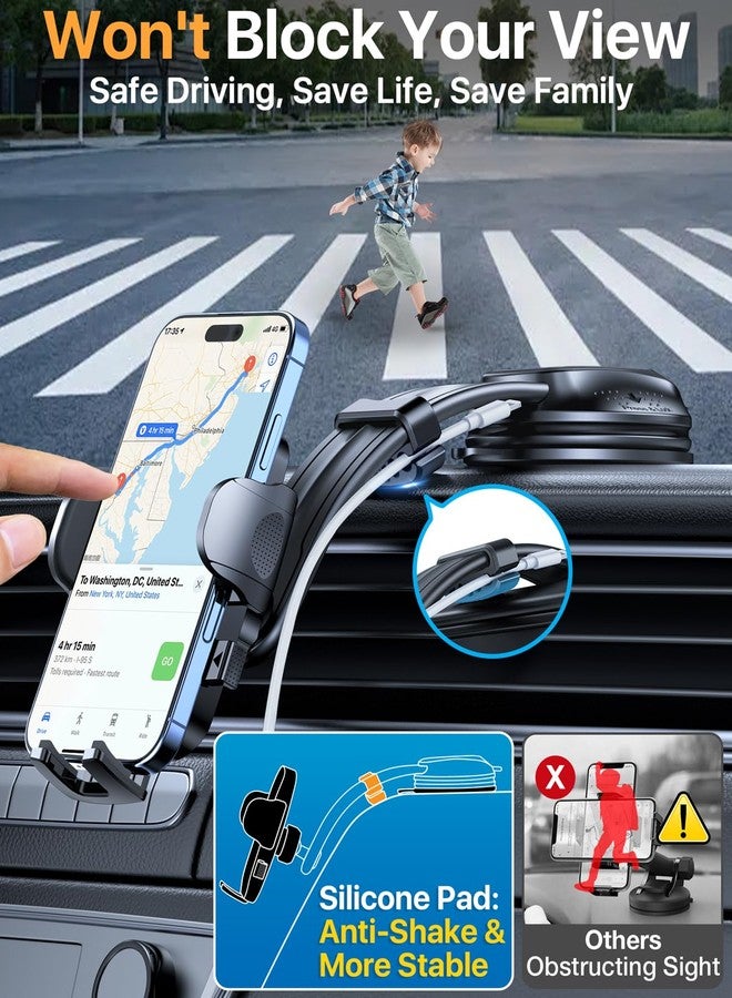 HTU [True Military-Grade Car Phone Holder [2025 Upgraded Strongest Suction & Vent Clip] Cell Phone Car Mount for Dashboard Windshield Vent Truck Cradle Dash Stand,(Black) - Image 4