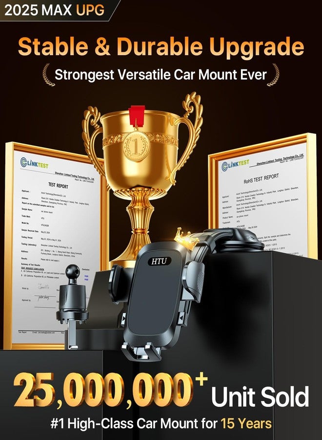 HTU [True Military-Grade Car Phone Holder [2025 Upgraded Strongest Suction & Vent Clip] Cell Phone Car Mount for Dashboard Windshield Vent Truck Cradle Dash Stand,(Black) - Image 3