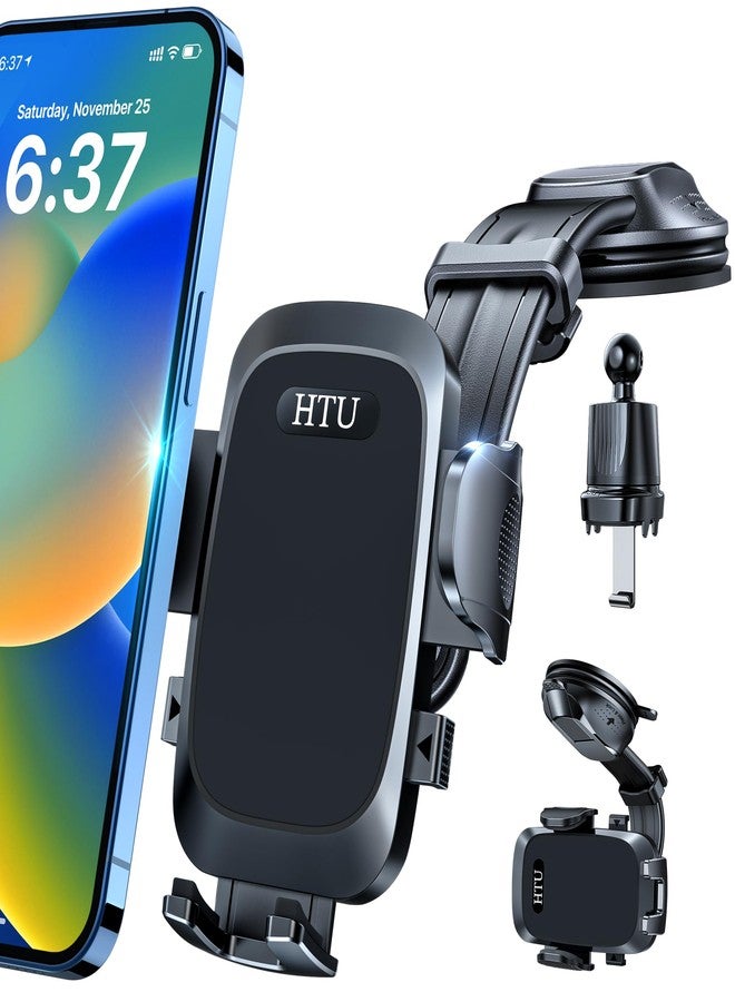 HTU [True Military-Grade Car Phone Holder [2025 Upgraded Strongest Suction & Vent Clip] Cell Phone Car Mount for Dashboard Windshield Vent Truck Cradle Dash Stand,(Black) - Image 1